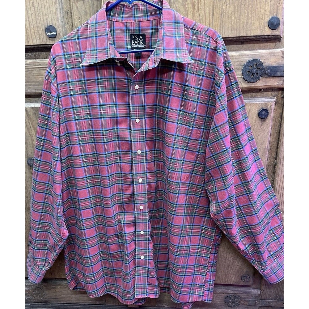 JOS. A. BANK Traveler's collection red plaid button down shirt Sz XL